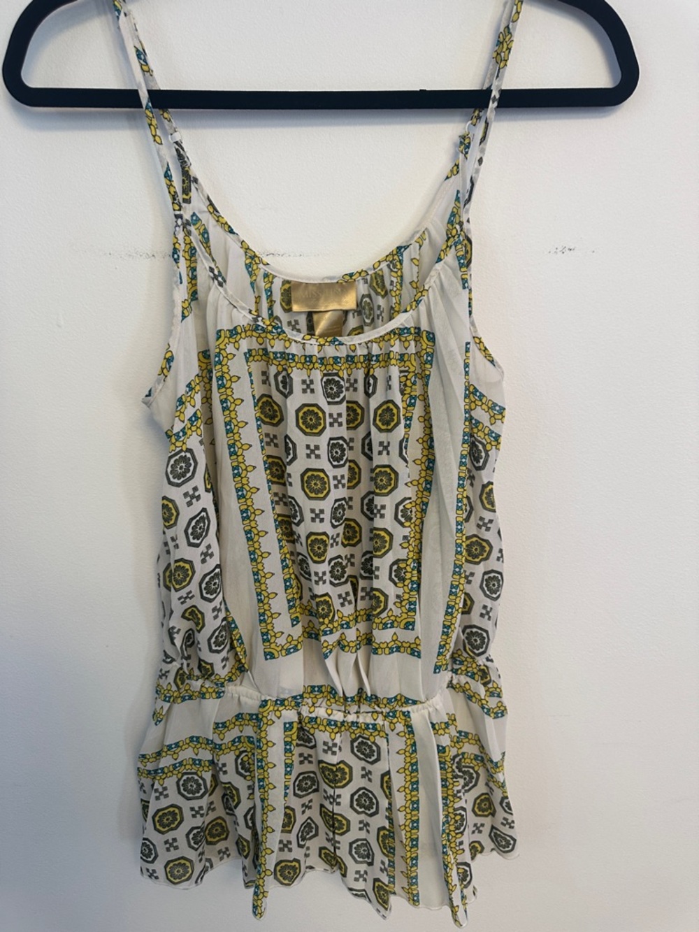 Miss Tina White Camisole with Yellow and Gray Print